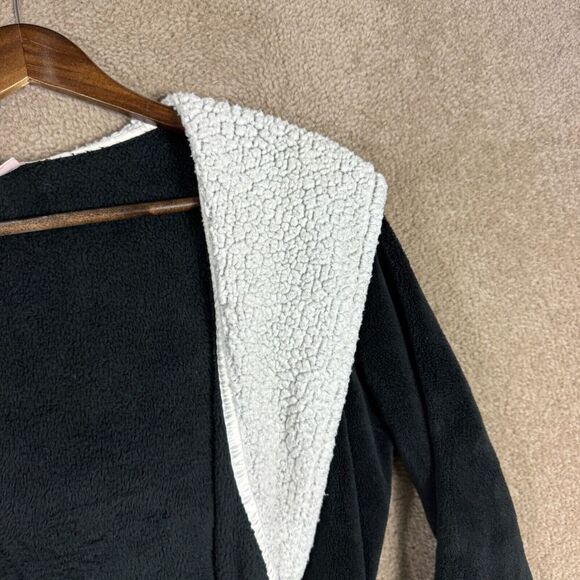 Victoria's Secret Robe Womens XS/S‎ Black Sherpa Fleece Hooded Tie Waist Luxury - Picture 8 of 10